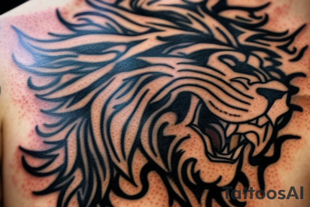 Lion Head. Underneath it stays Spartan warrior with a pike and shield. Smoke as background tattoo idea