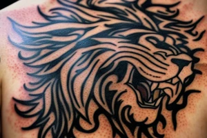 Lion Head. Underneath it stays Spartan warrior with a pike and shield. Smoke as background tattoo idea