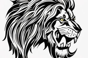 realistic lion head with spartan warrior staying under it with pike in his hands. tattoo idea