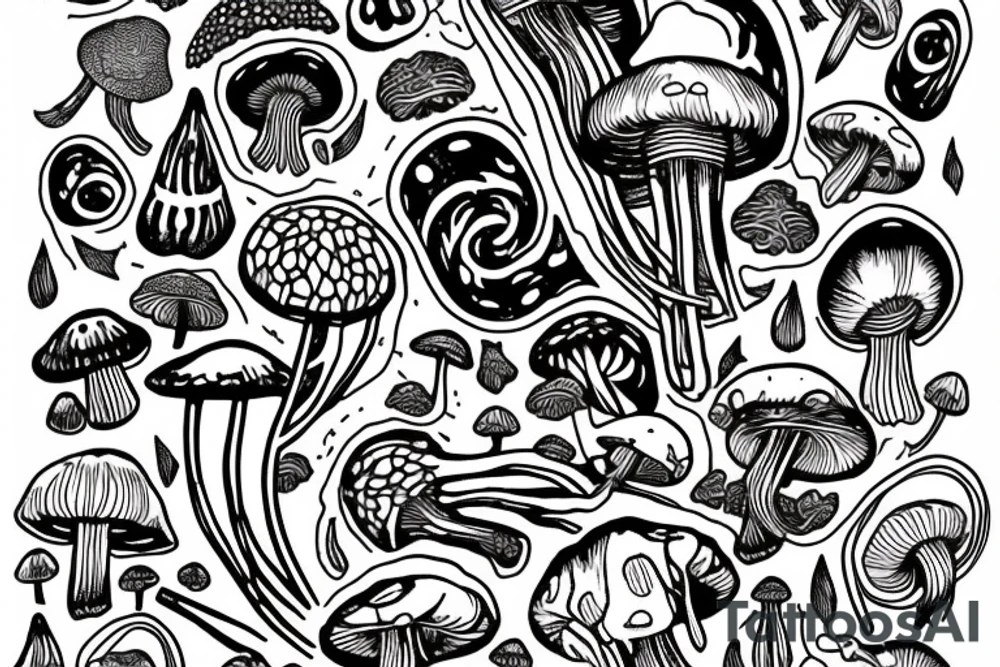 magic mushroom with dna on the stems tattoo idea