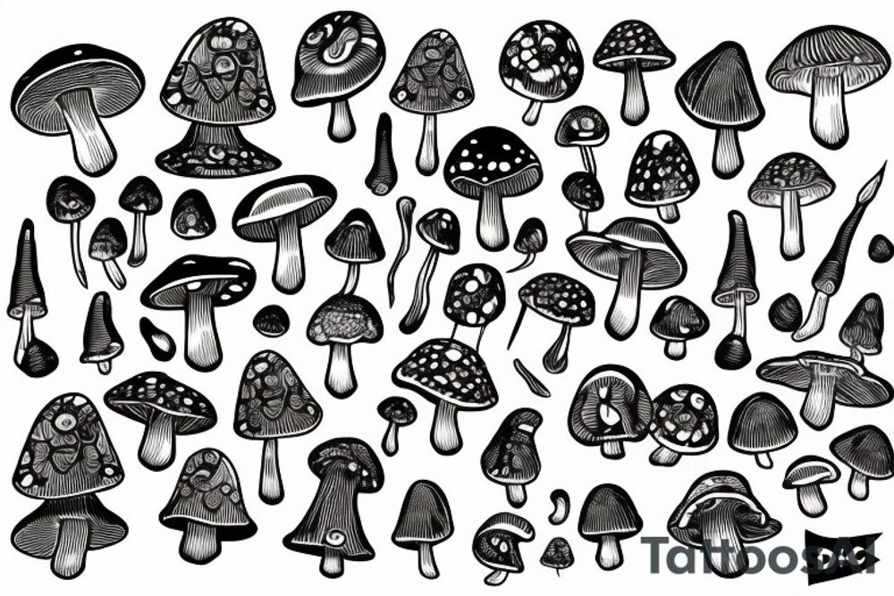 magic mushroom with dna on the stems tattoo idea