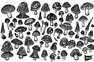 magic mushroom with dna on the stems tattoo idea