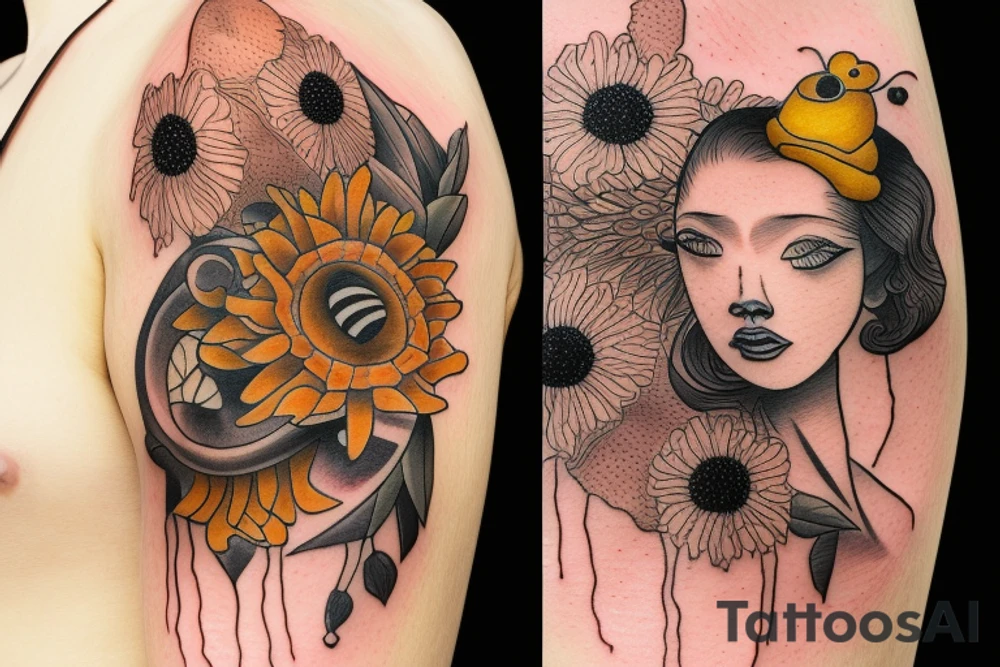 bee on a honey comb tattoo idea