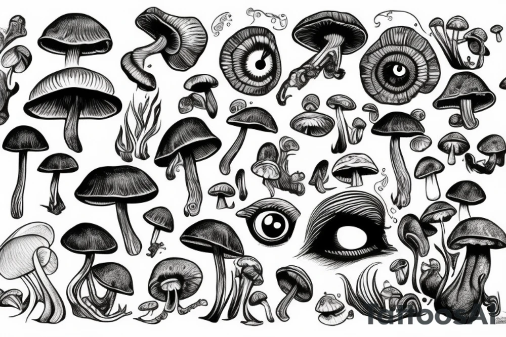 mushroom with eye and gills tattoo idea