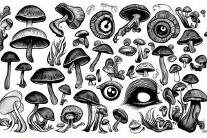 mushroom with eye and gills tattoo idea