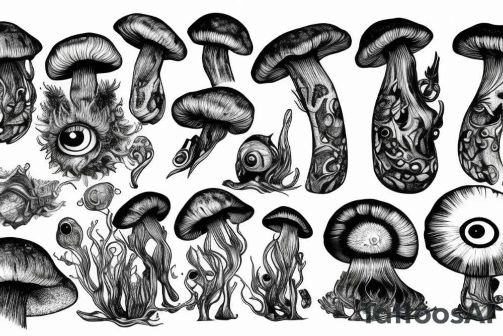 mushroom with eye and gills tattoo idea