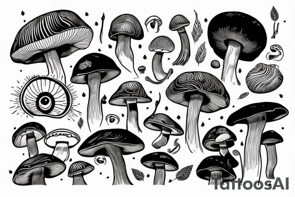 mushroom with eye and gills tattoo idea