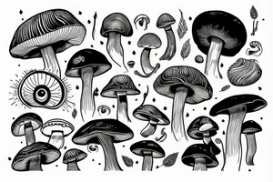 mushroom with eye and gills tattoo idea