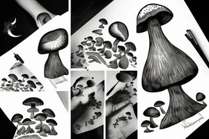 mushroom with moon and bee tattoo idea