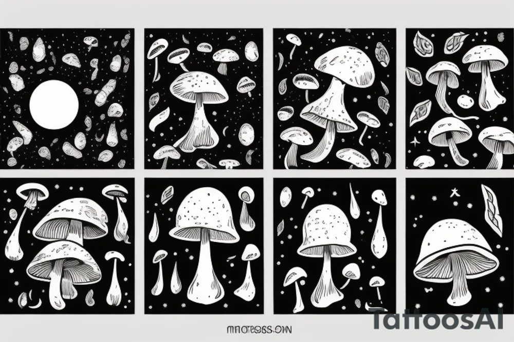 mushroom with moon and bee tattoo idea