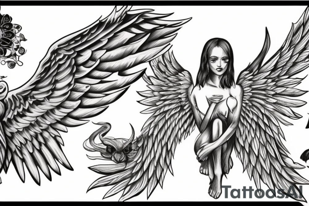 angel with both demonic and angelic wings tattoo idea
