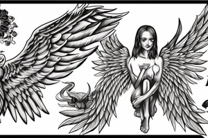 angel with both demonic and angelic wings tattoo idea