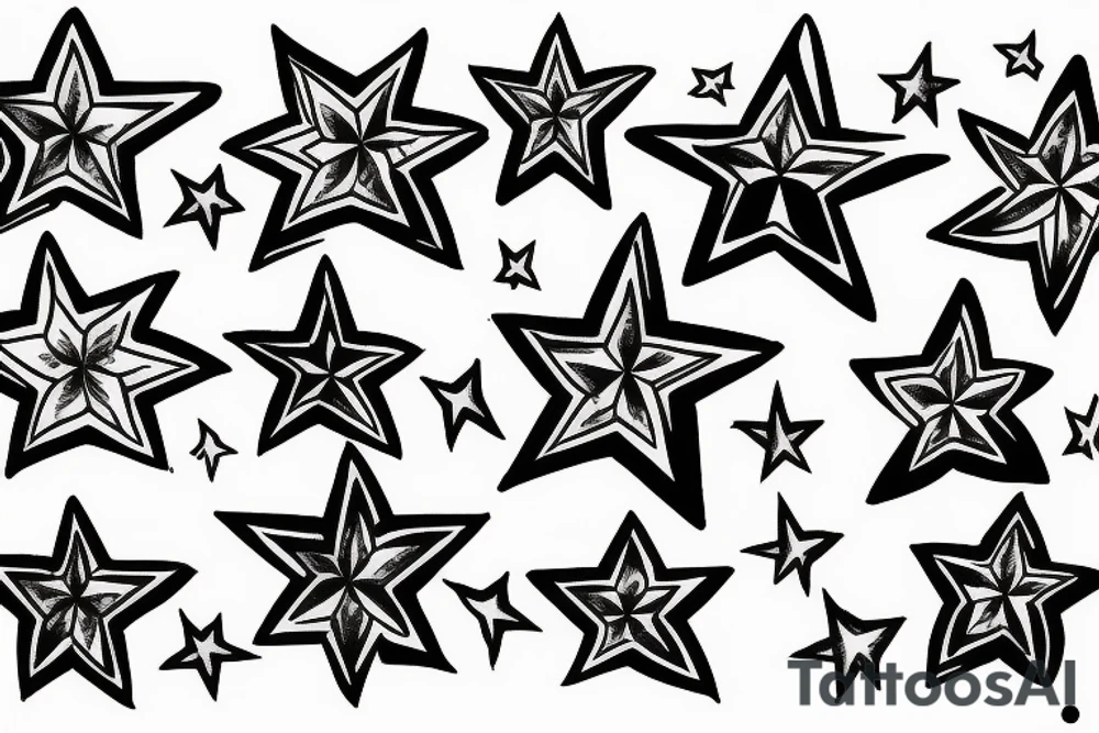 multiple small stars detailed tattoo idea