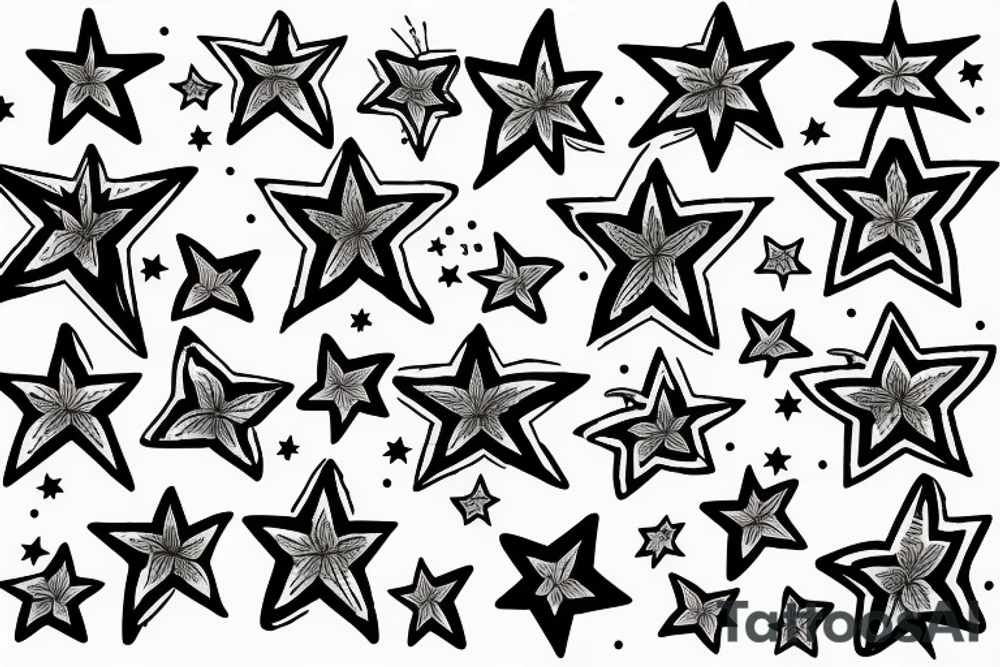 multiple small stars detailed tattoo idea