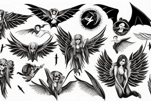 fallen angel with white wings and bat wings tattoo idea