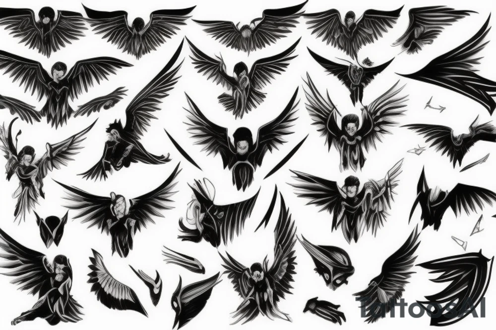 fallen angel with white wings and bat wings tattoo idea