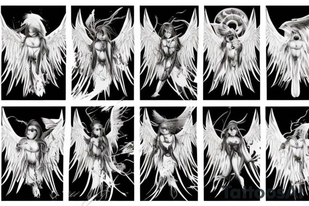 fallen angel with white wings and bat wings tattoo idea
