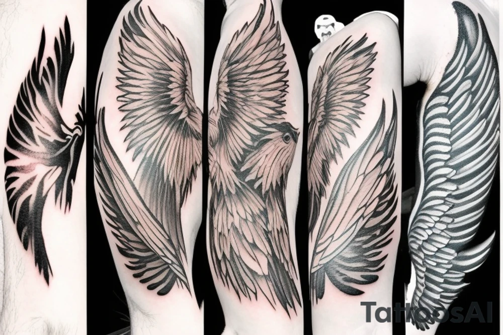 fallen angel with white wings and bat wings tattoo idea