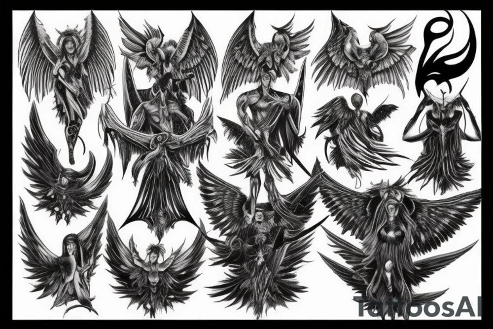 nephilim with white wings and bat wings tattoo idea