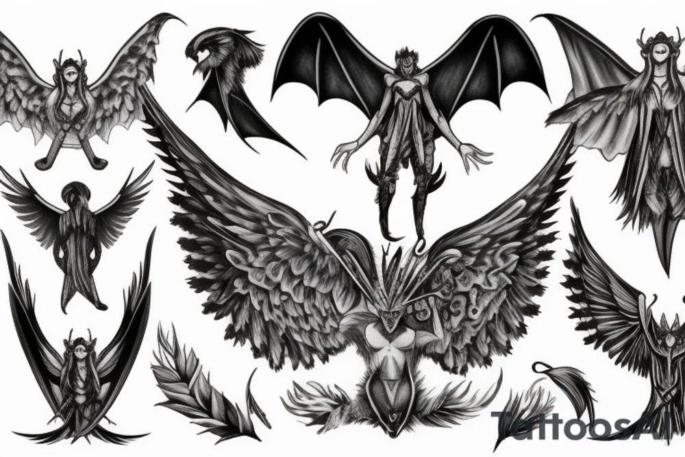 nephilim with white wings and bat wings tattoo idea