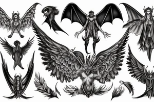 nephilim with white wings and bat wings tattoo idea