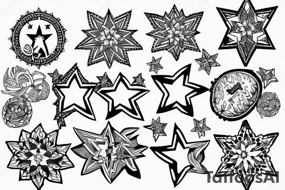 multiple stars detailed tattoo idea