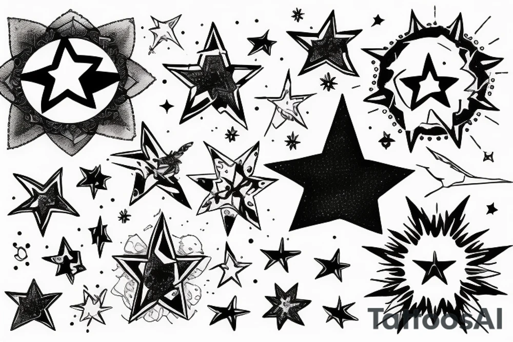 multiple stars detailed creative tattoo idea