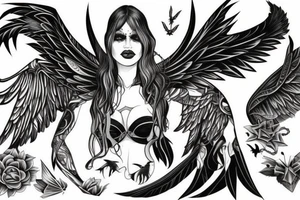 female Nephilim with white wings and bat wings tattoo idea