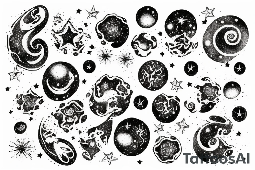 multiple sky stars, detailed creative tattoo idea