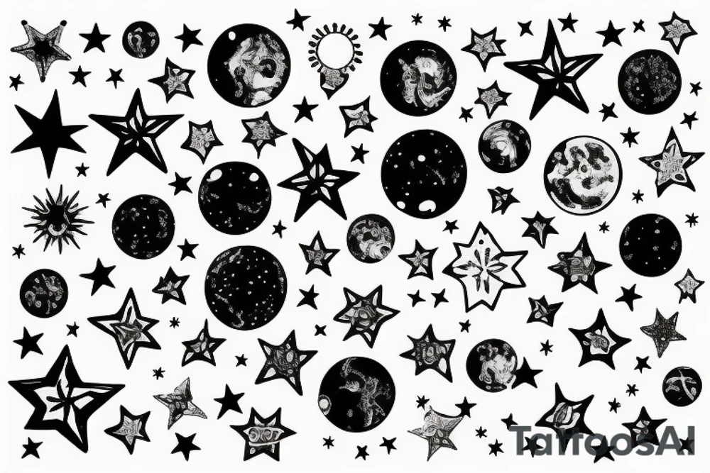 multiple sky stars, detailed creative tattoo idea