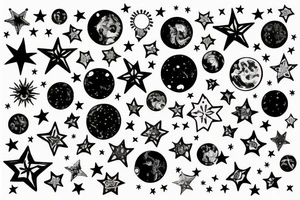 multiple sky stars, detailed creative tattoo idea