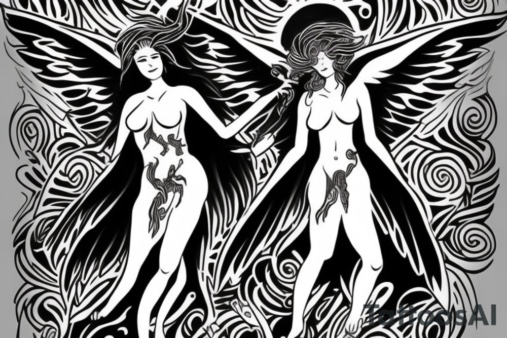 female nephilim ascending to heaven tattoo idea