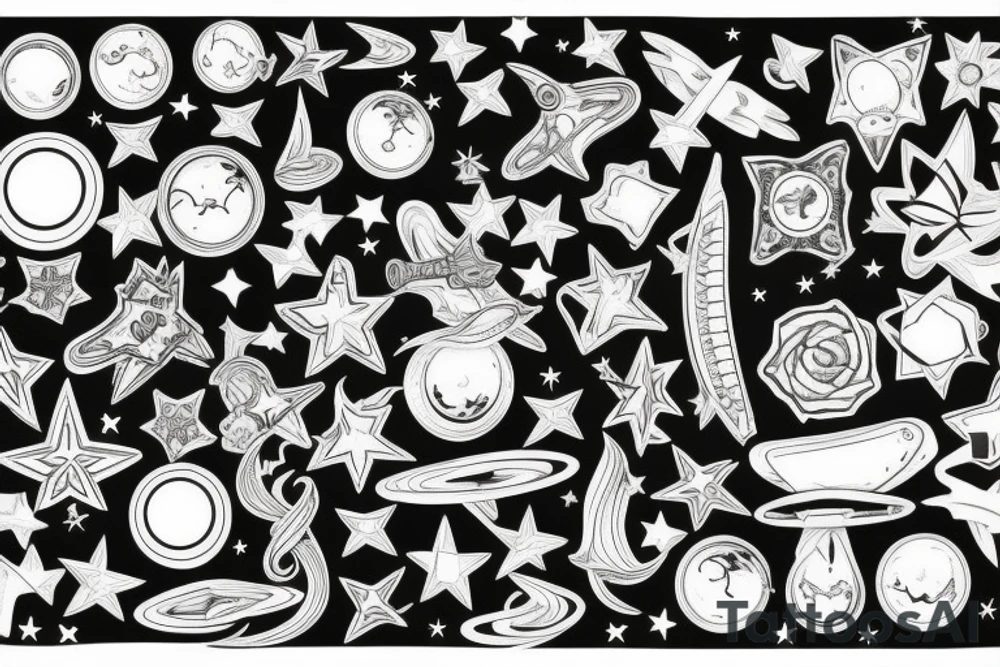 multiple sky stars, detailed creative tattoo idea