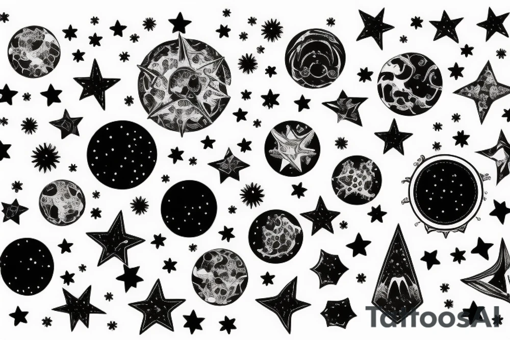 multiple sky stars, detailed creative tattoo idea