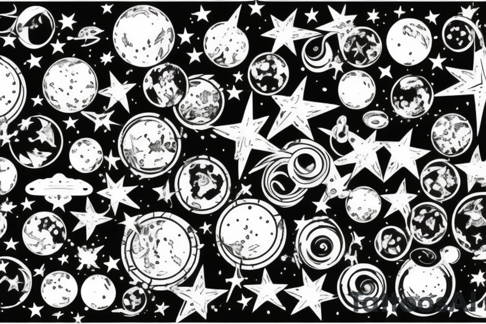 multiple sky stars, detailed creative tattoo idea