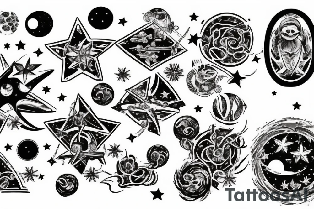 multiple sky stars, detailed creative tattoo idea