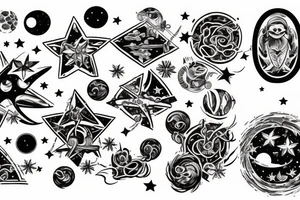 multiple sky stars, detailed creative tattoo idea