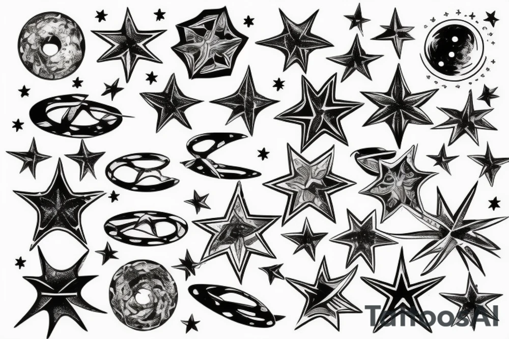 multiple sky stars, detailed creative tattoo idea