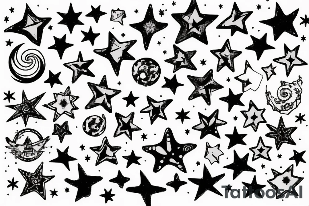 multiple sky stars, detailed creative, for girl tattoo idea multiple sky stars, detailed creative, for girl tattoo idea
