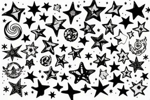multiple sky stars, detailed creative, for girl tattoo idea