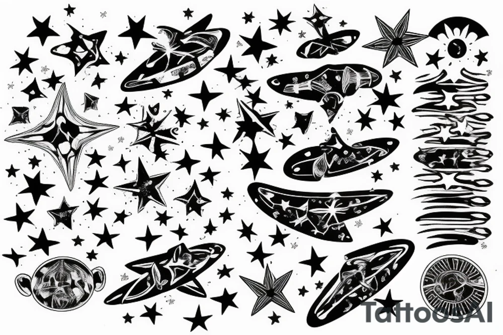 multiple sky stars, detailed creative, for girl neck tattoo tattoo idea