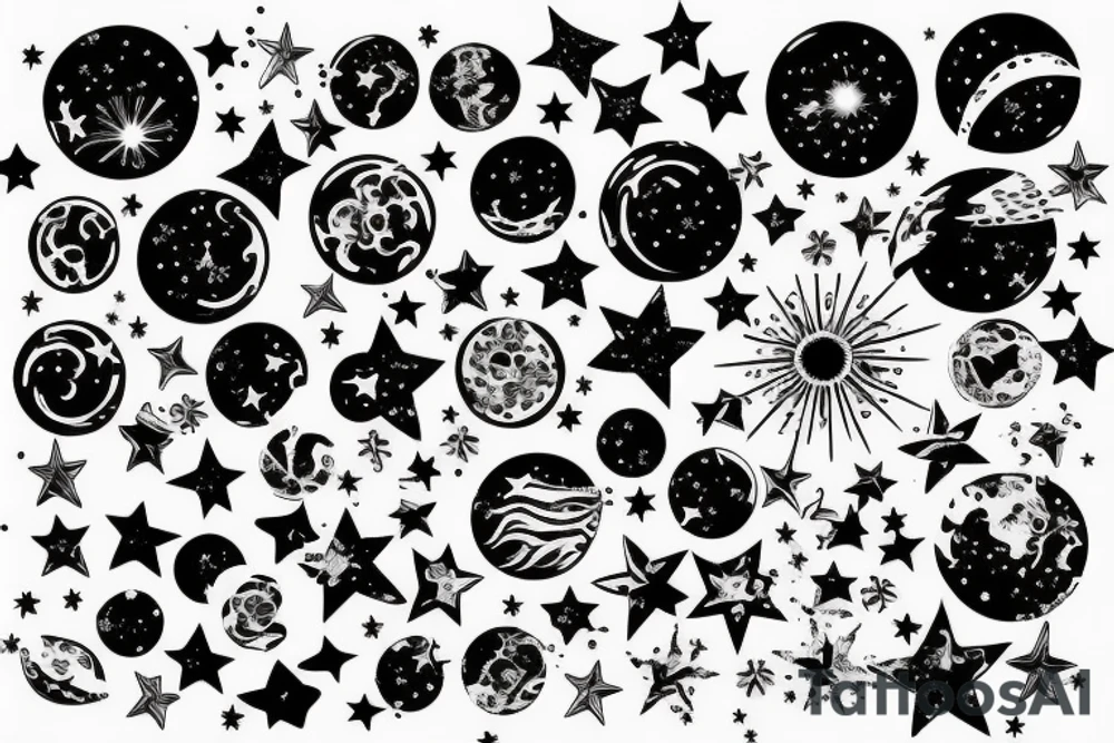 multiple sky stars, detailed creative, for girl neck tattoo tattoo idea