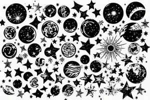 multiple sky stars, detailed creative, for girl neck tattoo tattoo idea