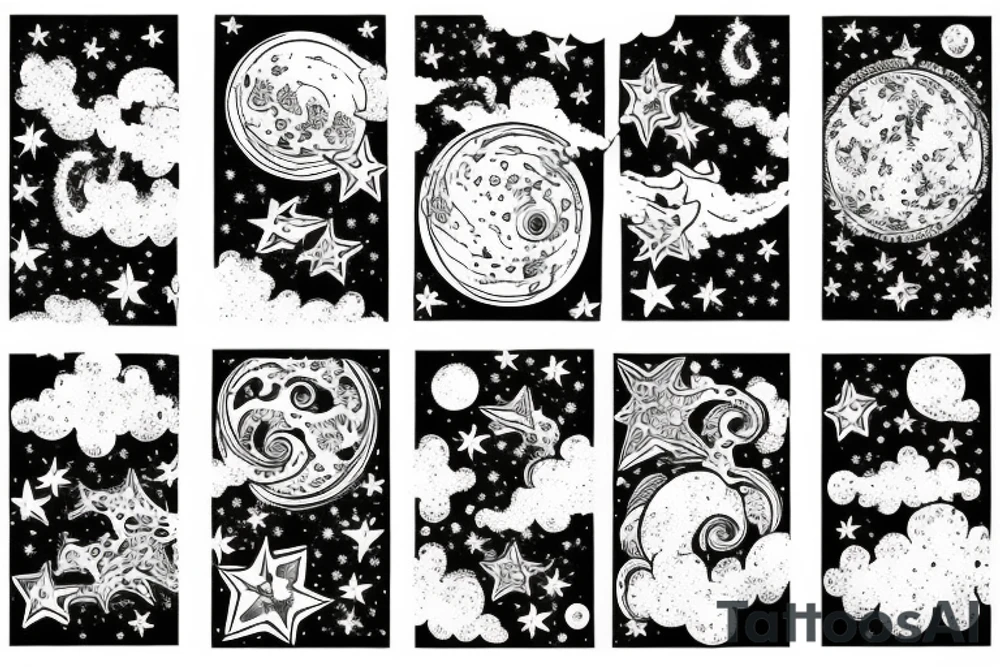 multiple sky stars, detailed creative, for girl neck tattoo small tattoo idea