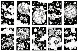 multiple sky stars, detailed creative, for girl neck tattoo small tattoo idea