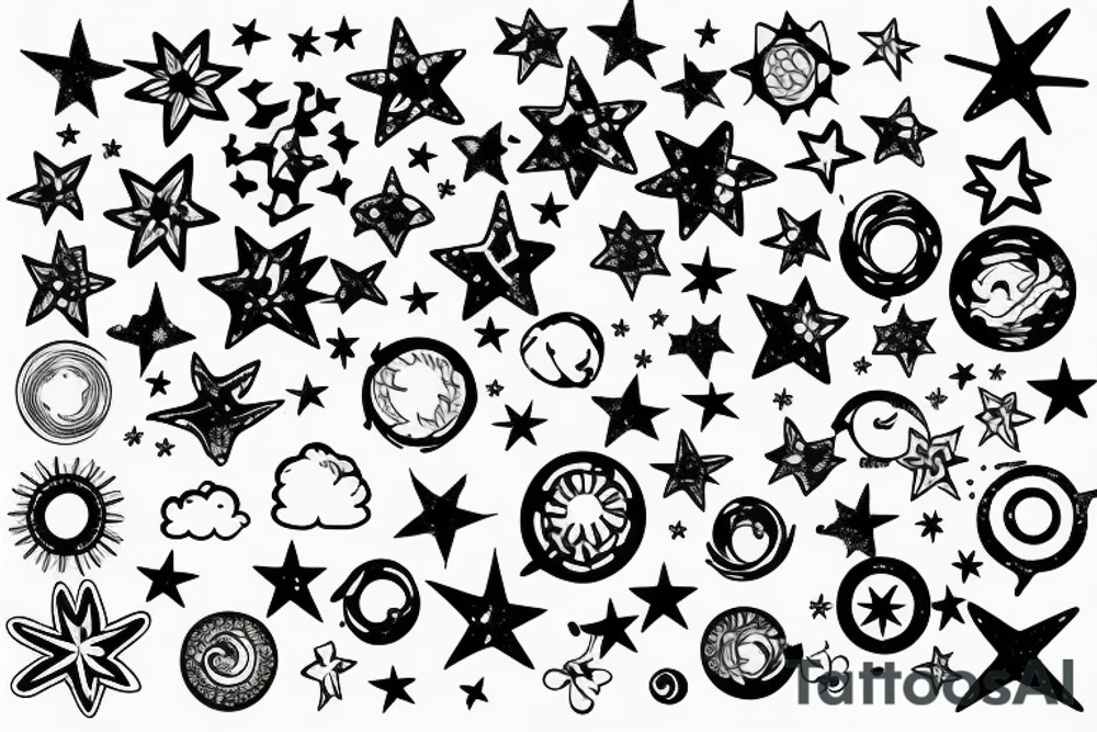 multiple sky stars, detailed creative, for girl neck tattoo small tattoo idea