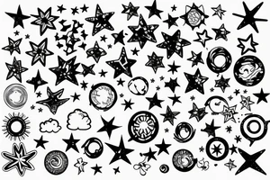 multiple sky stars, detailed creative, for girl neck tattoo small tattoo idea
