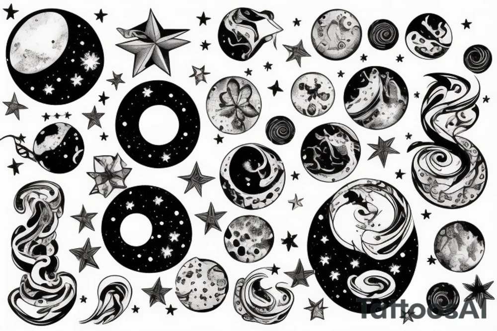 multiple sky stars, detailed creative, for girl neck tattoo small tattoo idea