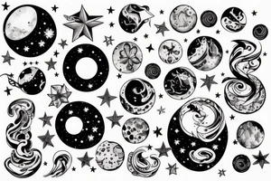 multiple sky stars, detailed creative, for girl neck tattoo small tattoo idea