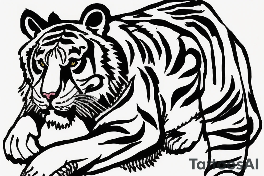 Tiger with bear in forest tattoo idea